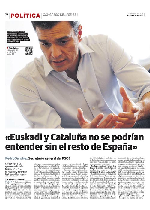 Entrevista Pedro Sánchez El Diario Vasco